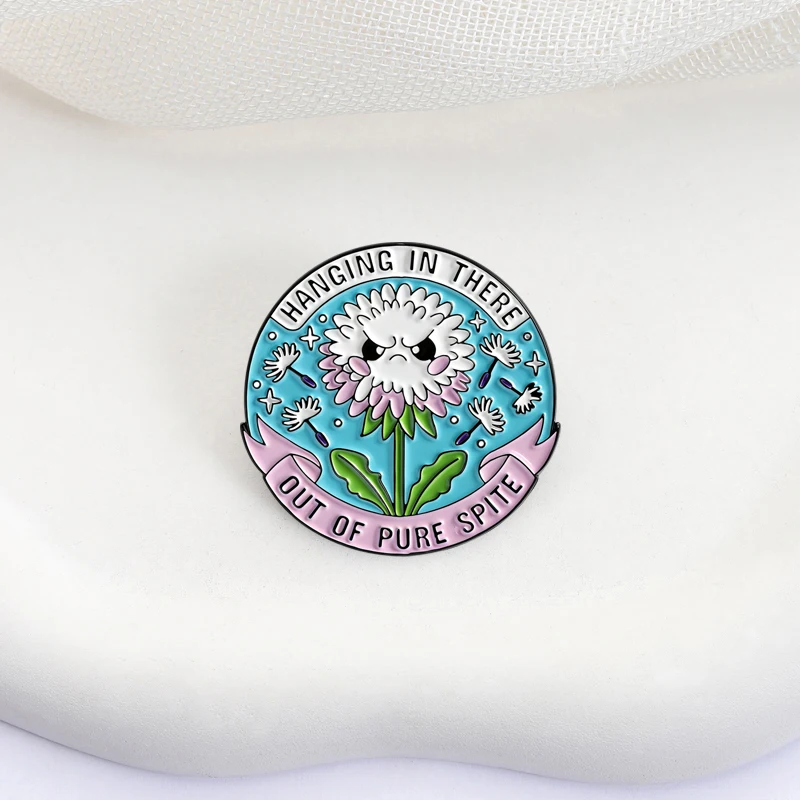 Hanging In There Enamel Pins Cute Quirky Dandelion Metal Brooches Fashion Lapel Badge Backpack Clothes Jewelry Gift for Friends