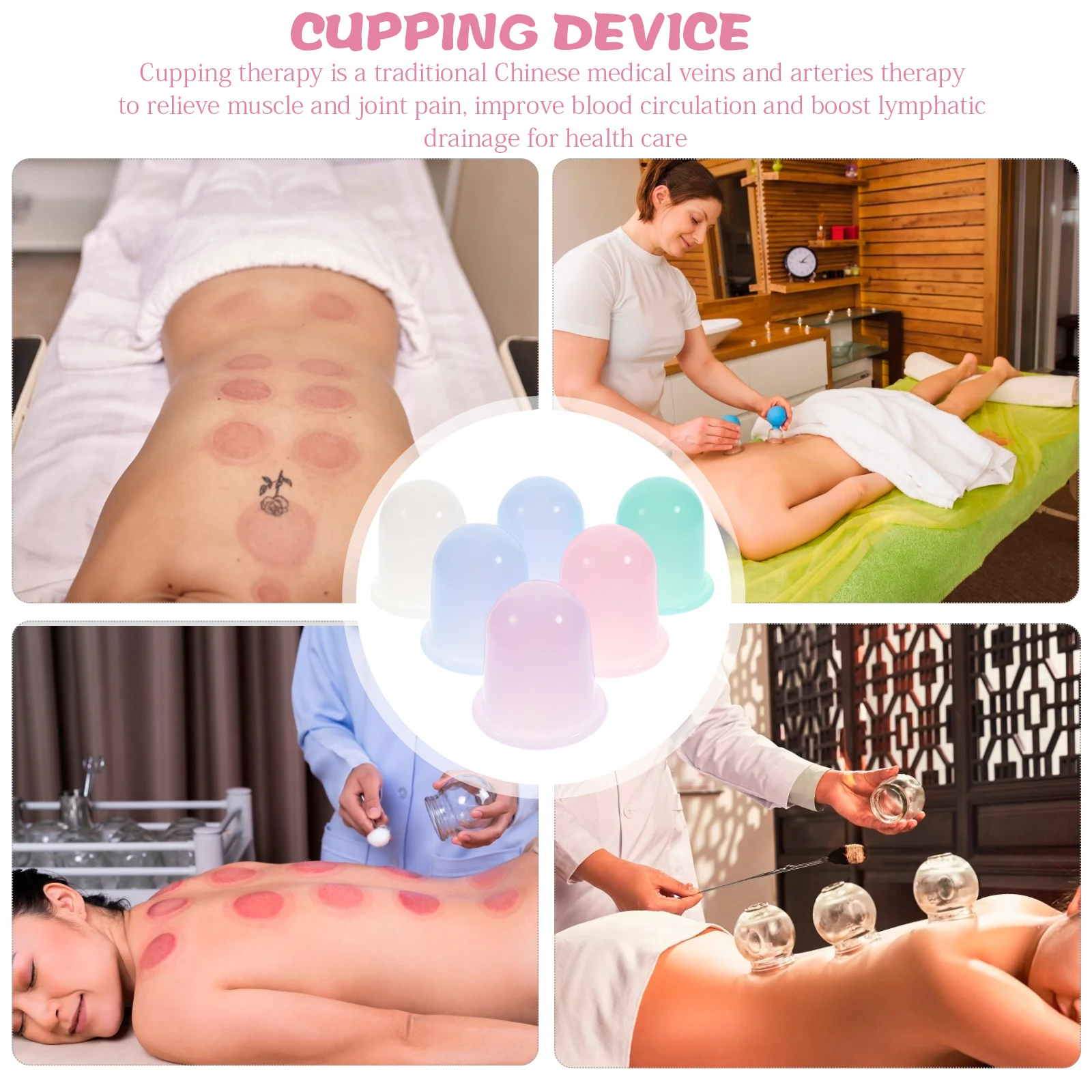 6pcs Silicone Cups Durable Vacuum Suction For Body Massage Therapy Home Use Cupping Device Body Massager Smooth Cupping Tool