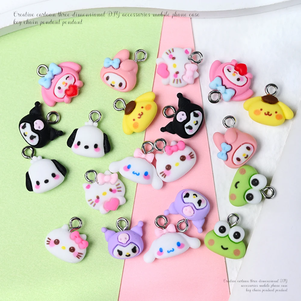 10 Pz 3D Miniso Sanrio Kawaii Kuromi/Melod/Cane Unghie artistiche 12*13 cm Divertente Sveglio Kitty Cat Pendenti E Ciondoli In Resina FAI DA TE Accessori Per Manicure