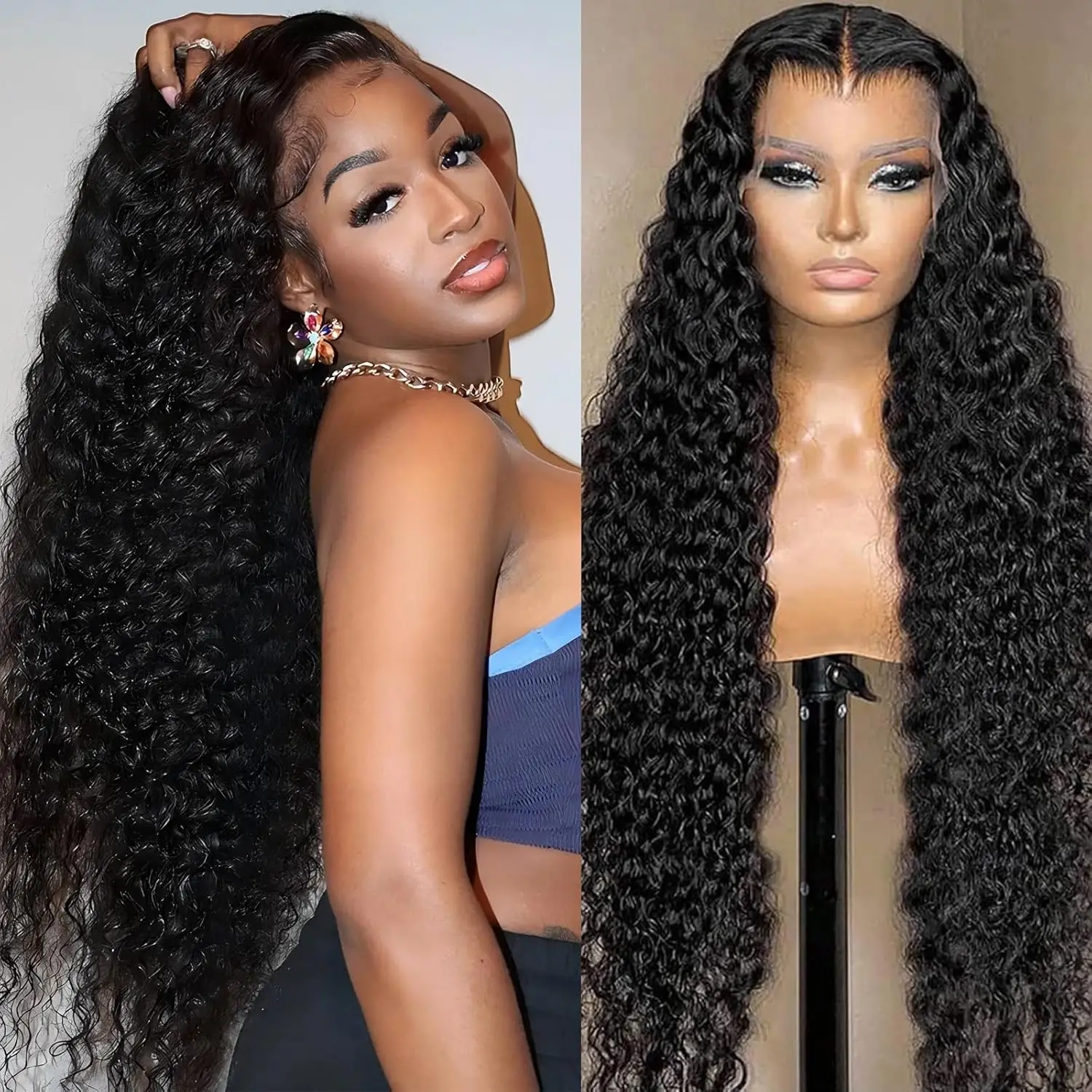 

Loose Deep Wave Human Hair Wig 13x6 HD Lace Front Wig Black Curly Wig 40 30 Inch Wet and Wavy Water Wave Preplucked Glueless