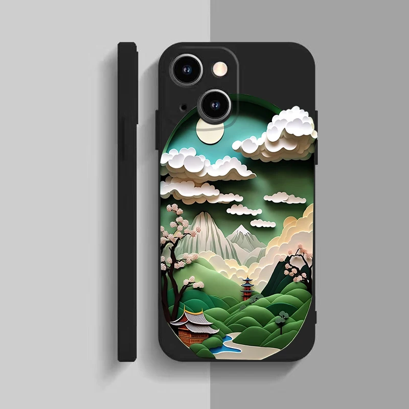 Paper Cute Landscape Creative Mountain Balloons Phone Case for IPhone 15 14 7 8 Plus XS X XR 14 13 Pro Max 13 12 Silcone Cover