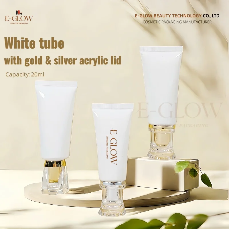 【Logo Custom】50Pcs Customized 20ml White Glossy Tube Body Gold/silver Waist Lid/gold Plum Blossom Lid Factory Wholesale