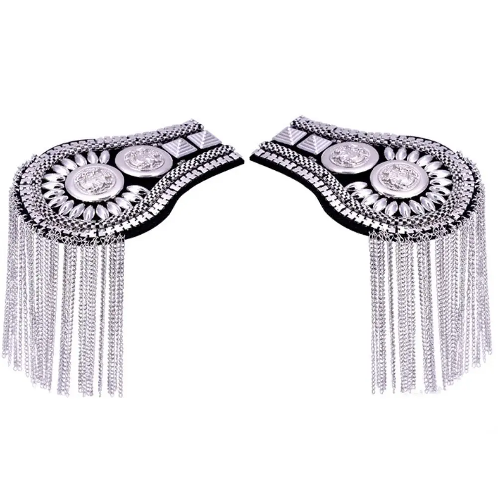Retro Pin Tassel Chain Epaulettes Metal Detachable Tassel Epaulet Alloy Breastpin Gold Brooch Jewelry Women