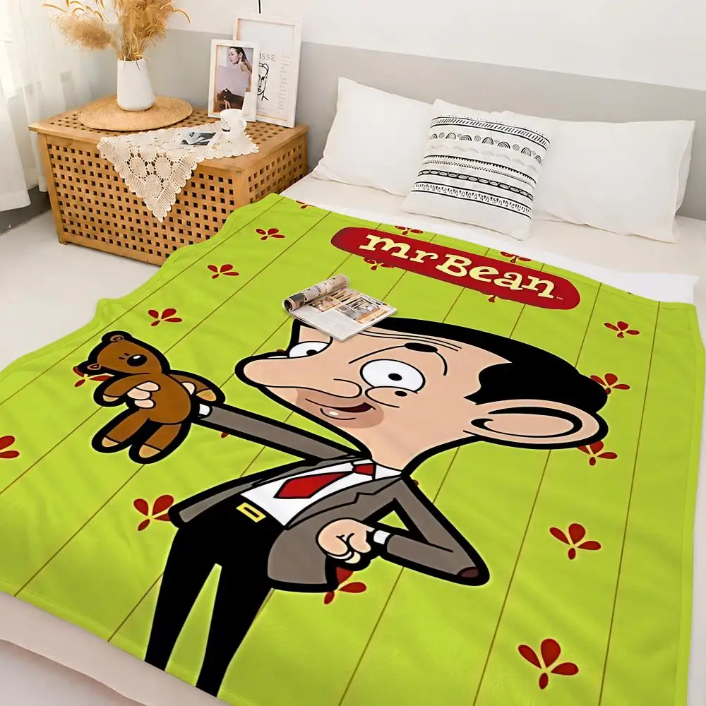 Funny Character Mr. Bean Throw Custom Printed Flannel Fleece Blanket for Sofa Bed Office Travel & Camping