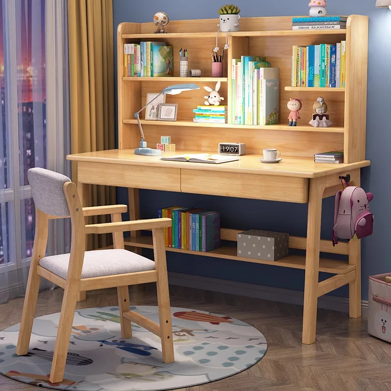 Estantería de escritorio de madera maciza integrada para estudiantes de primaria y secundaria, mesa de escritura para el hogar, dormitorio, stu para niños