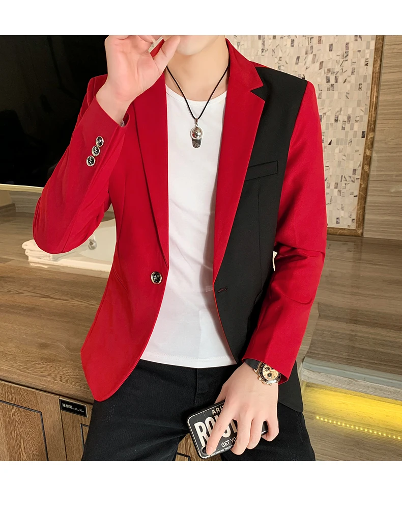 Herren Slim Fit Blazer Hochwertige Herbstmode Hübsche Match Farbe Business Casual Koreanischer Anzug Kostüm Cro Nang – Detail 5