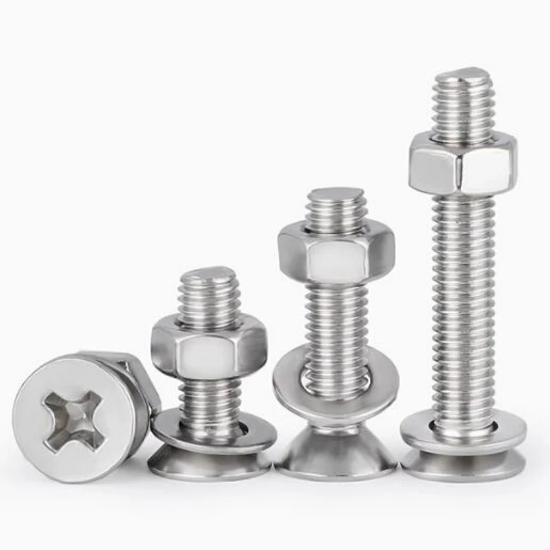 M2 M2.5 M3 M4 M5 M6 M8 M10 304 Stainless Steel Countersunk Cross Screw Nut Set Combination Bolt Flat Washer