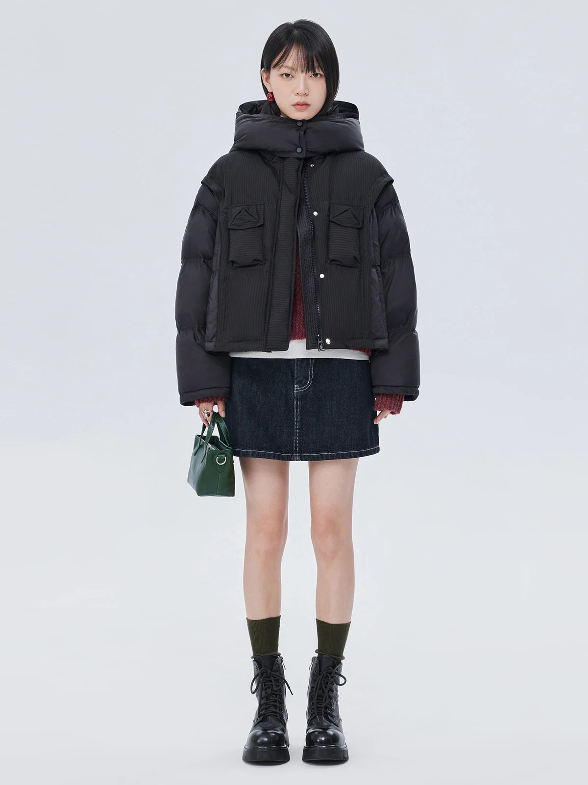 

Женская свободная зимняя куртка-пуховик Bla Du с отстегивающимся капюшоном, вязаный узор, теплая, повседневная, стильная