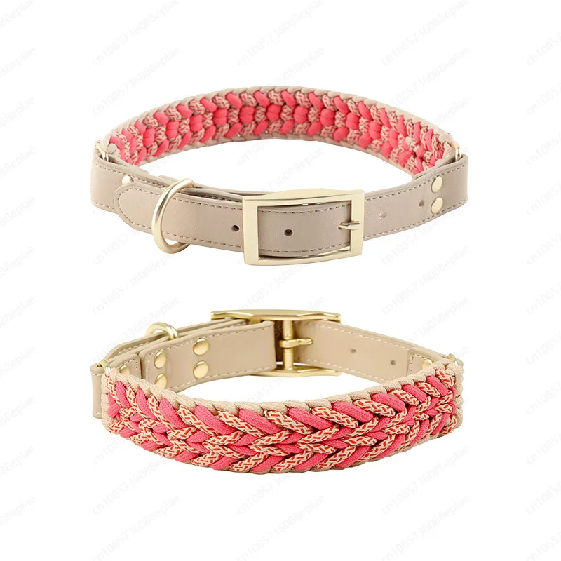 Strong Handmade Braided Rope Dog Leash with Comfortable Collar, Adjustable No-Slip Pet Lead for Medium Large Dogs Walking Train
