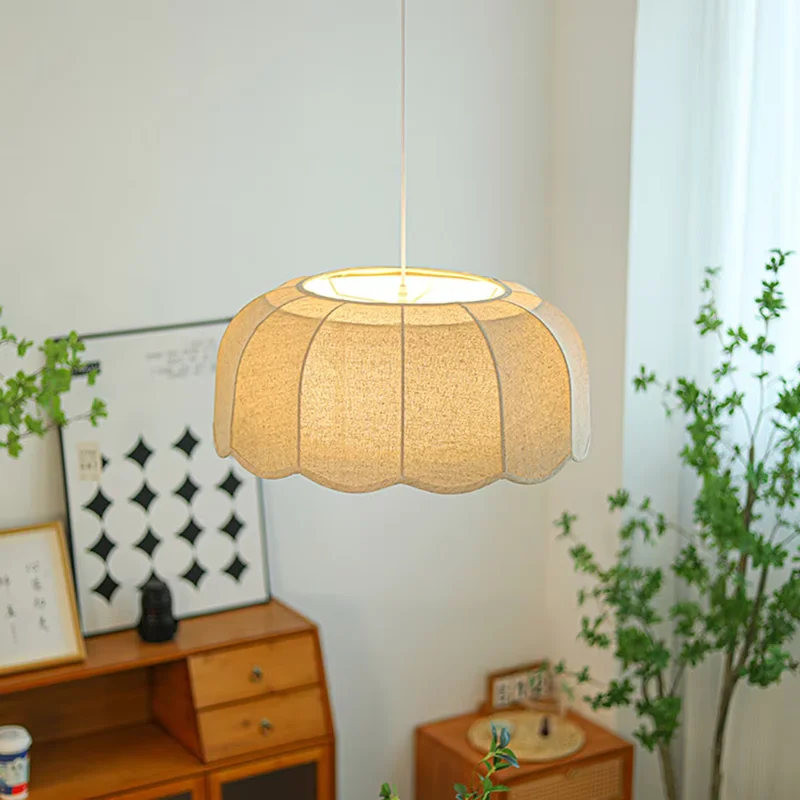 Dining Room Linen Chandelier Retro Bedroom Living Room Homestay Simple Pendant Lighting Wabi-Sabi Medieval Style Hanging Lamp