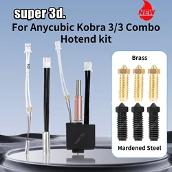 2024 Anycubic Kobra 3 Hotend Thermistor Throat Nozzle PEO PET Kobra 3 3D Printer Parts Upgrade Kit 0.4 0.6 0.8MM Brass Nozzles