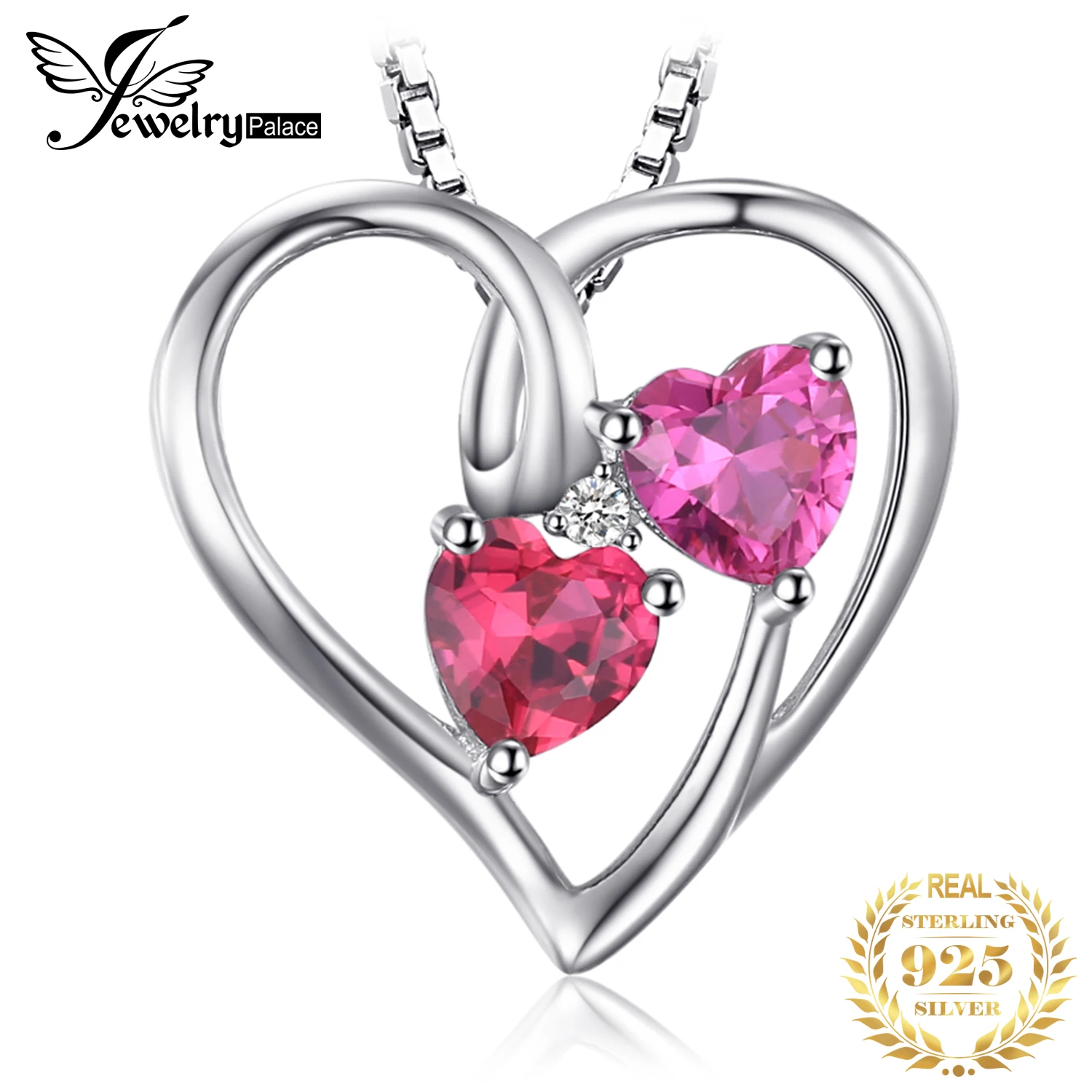 JewelryPalace Love Heart 1.2ct Created Ruby Pink Sapphire 925 Sterling Silver Pendant Necklace for Woman Jewelry Without Chain