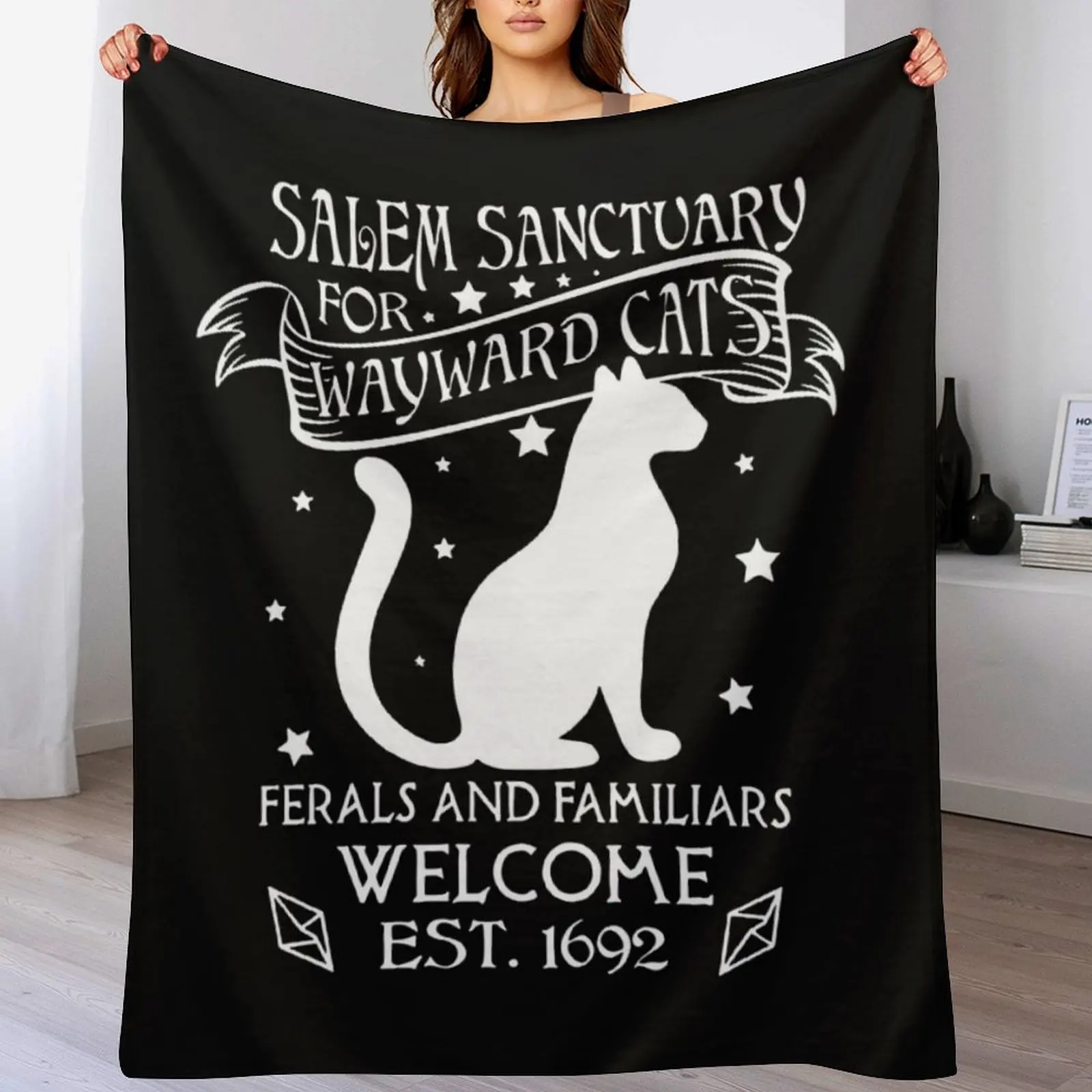 

Salem sanctuary for wayward cats Ferals and familiars welcome est 1692 Throw Blanket Thins Summer Beddings Blankets