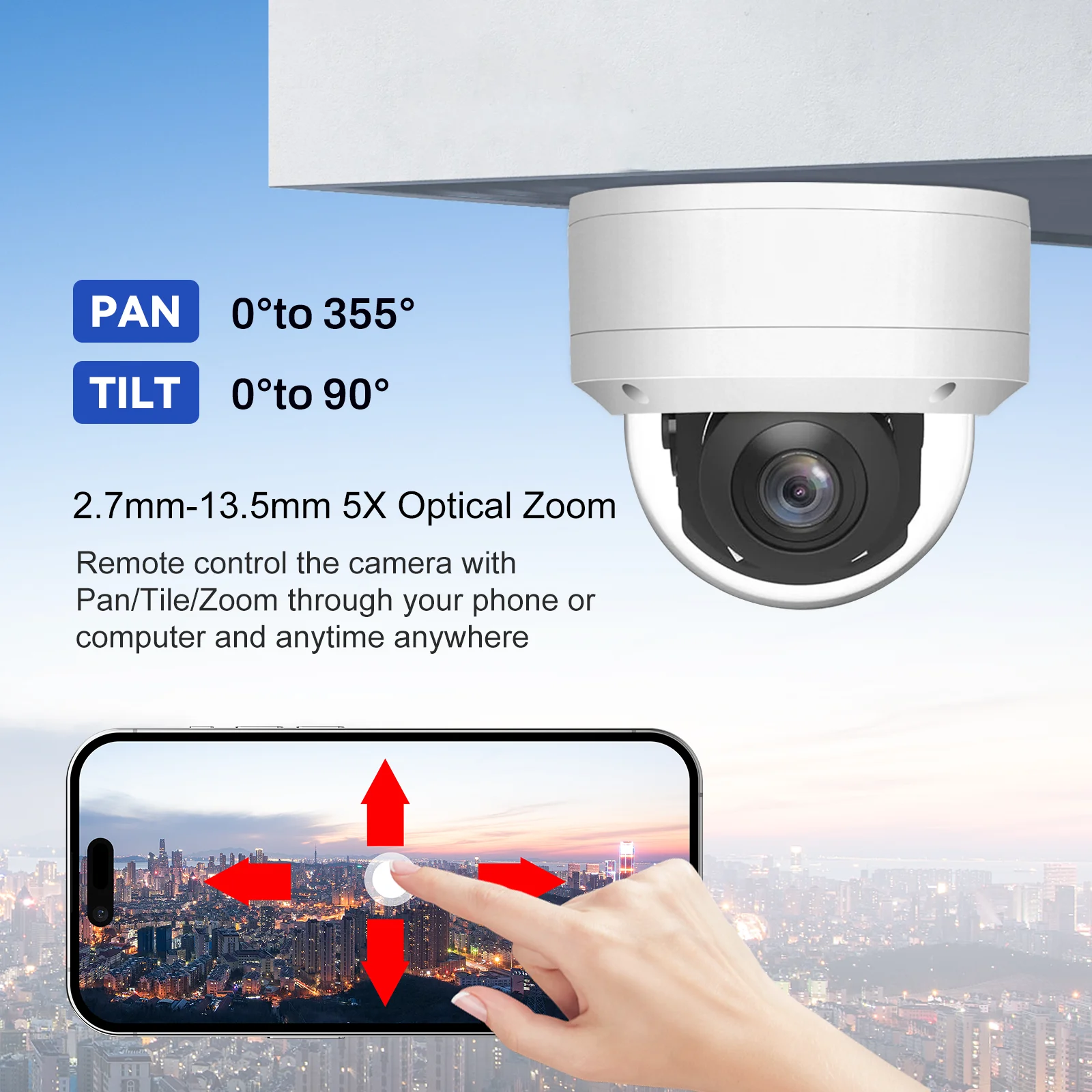 Anpviz Smart 4k 8MP POE IP PTZ Camera 5X Optical  Zoom Audio Camera IR 30m Outdoor Security Protection Human Vehicle Detection