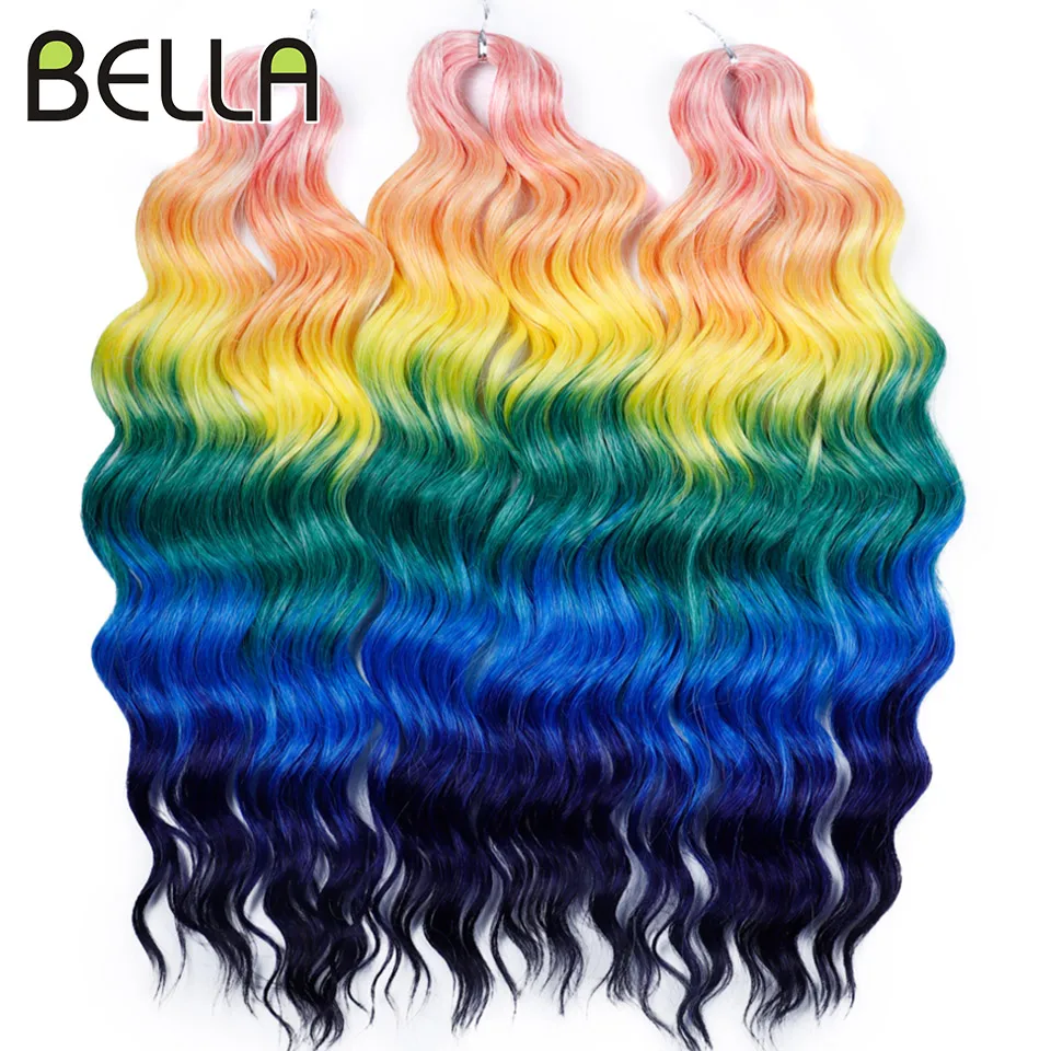 BELLA 24 Inch 300g Synthetic Hair Water Wave Braiding Hair Extensions Ombre Rainbow color Deep Wave Curl Twist Crochet Hair image 2