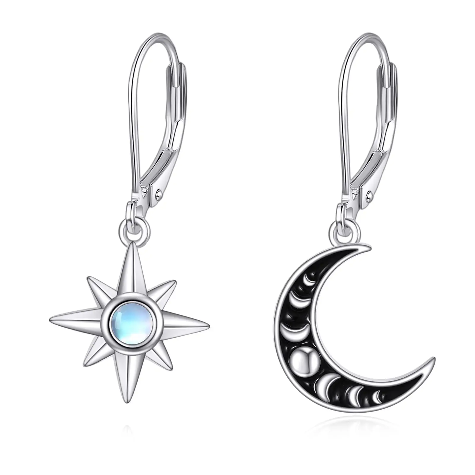 

Sun And Moon Drop Earrings With Opal Stone Crescent Moon Star Charm Jewelry For Women