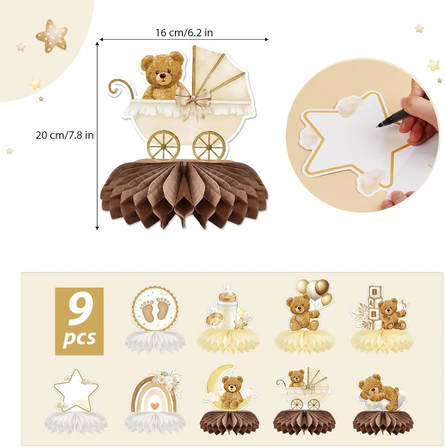 9 Stück Bären-Babyparty-Dekorationen, Mittelstücke, „Wir Can Bearly Wait“-Babyparty-Dekorationen, Geschlecht offenbaren Tischdekorationen – Detail 1