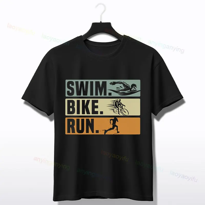 T-shirt graphique The Triathlon Father pour hommes, col rond, manches courtes, en pur coton, pour vêtements toutes saisons