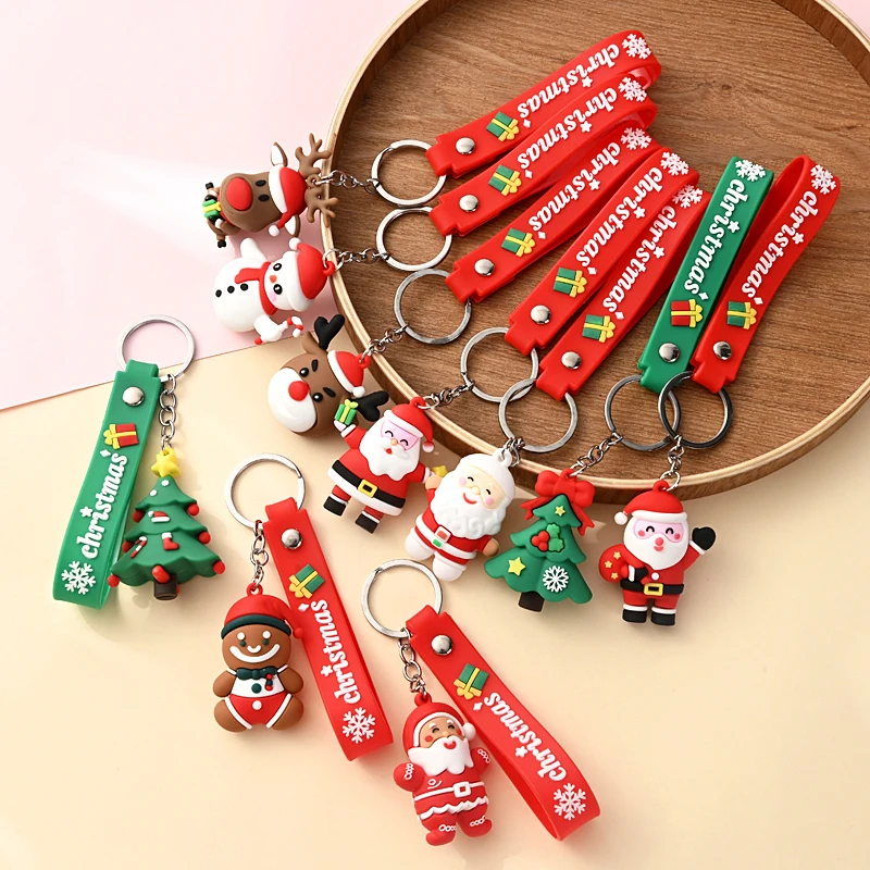 Creative Cute Christmas Keychain Pendant Santa Claus Snowman Elk Christmas Tree Cartoon Couple Car Backpack Pendant Decoration