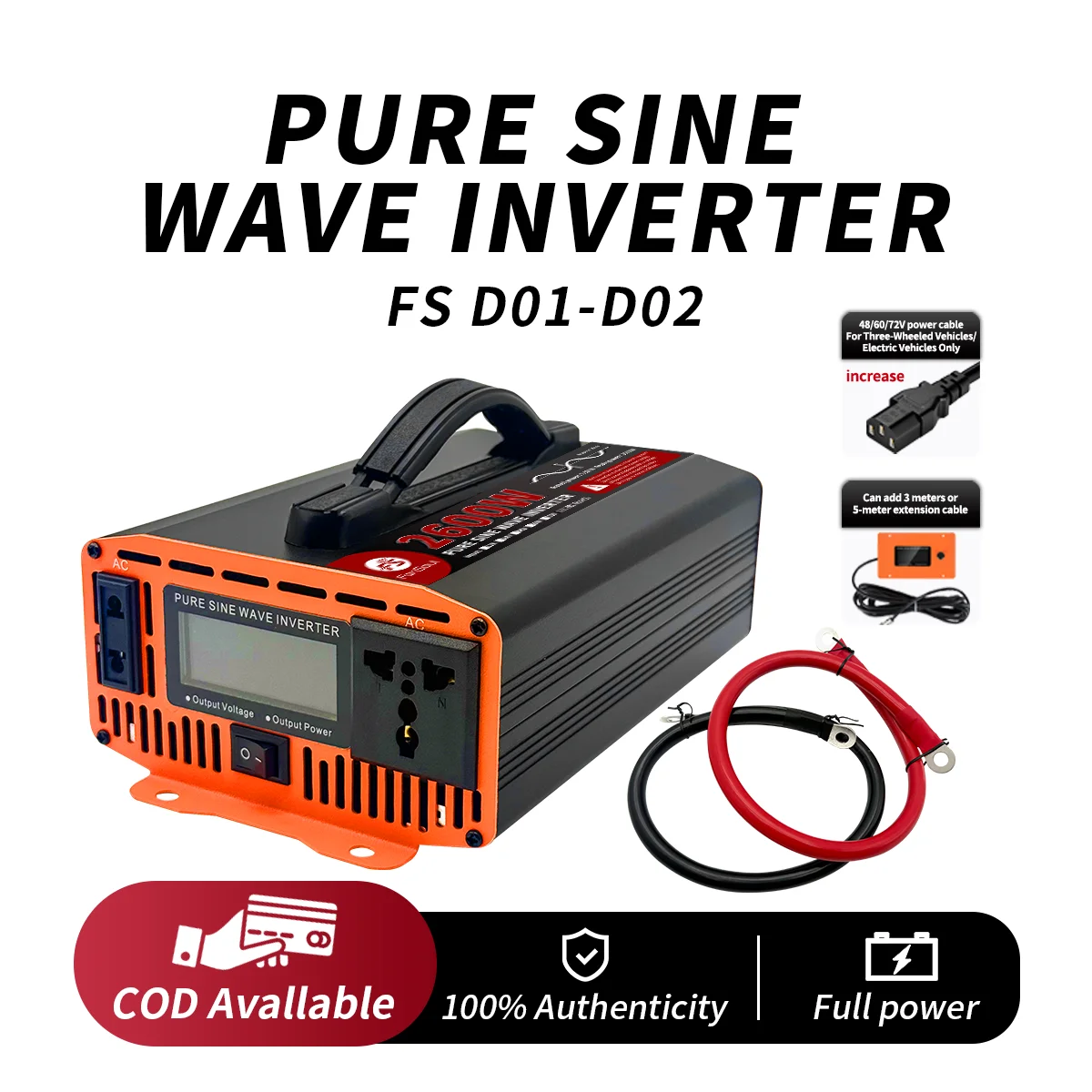 

Home emergency lighting pure sine wave inverter, 800W-2600W high-power 12V-72V to 220V vehicle inverter, power converter for str