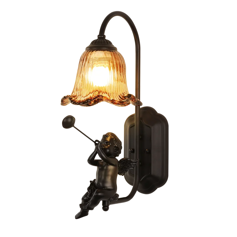 Nordic Modern Aisle Living Room Bedroom Bedside Light Pastoral Bird Little Angel violin trumpet Children's Wall Lamp , E14