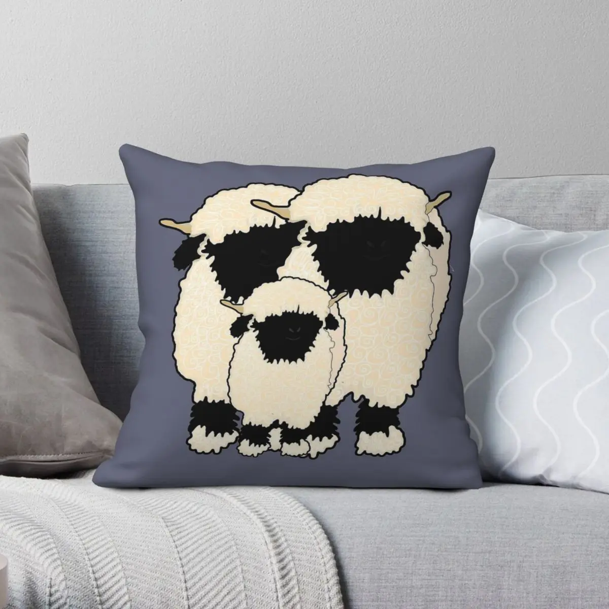 Valais Blacknose Family Square Pillowcase Polyester Linen Velvet Creative Zip Decorative Pillow Case Car Cushion Cover