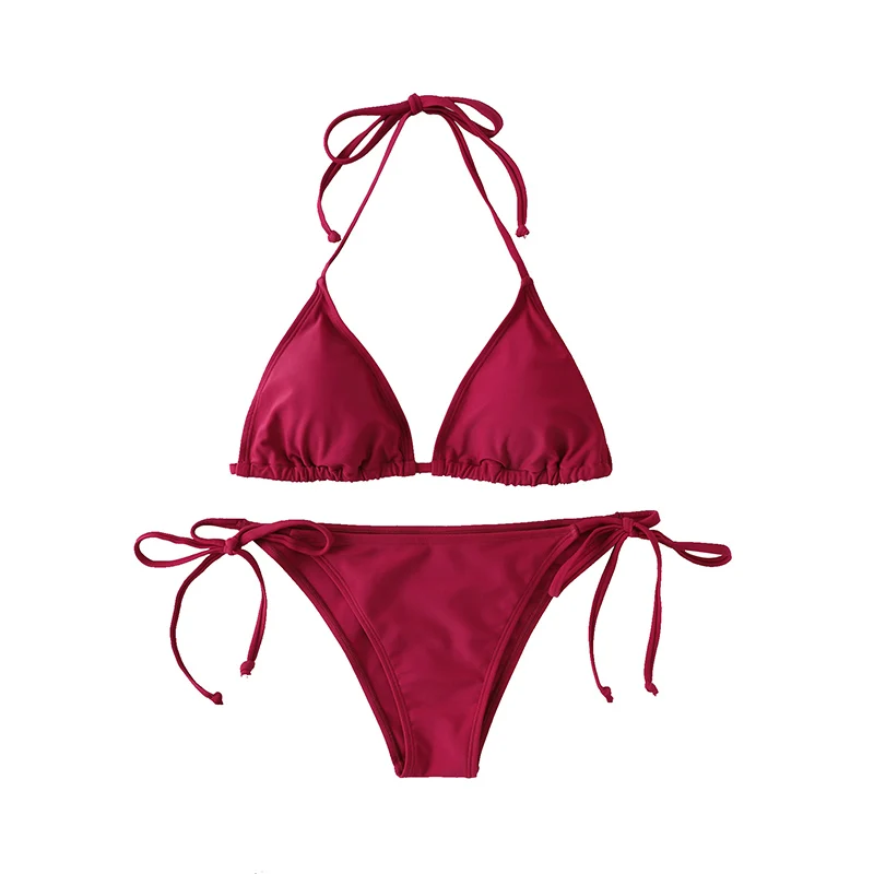 Damskie stringi bikini zestaw boczne sznurowane seksowny strój kąpielowy bandaż krawat na szyję stroje kąpielowe regulowana bielizna bikini w stylu brazylijskim