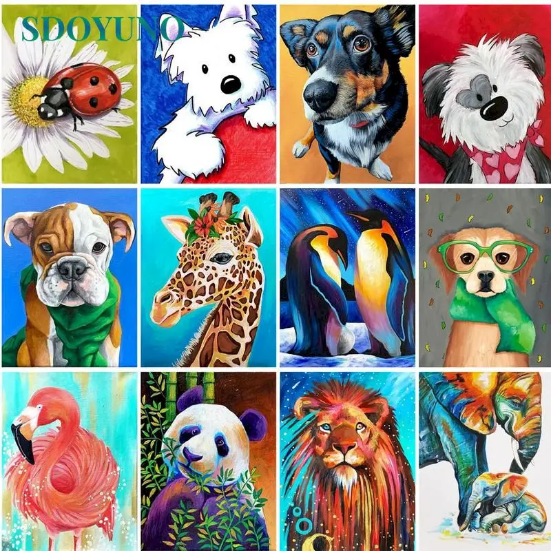 

SDOYUNO Paint By Number Animals Drawing On Canvas HandPainted Painting Art Gift DIY Pictures By Number Dog Kits Home Decor