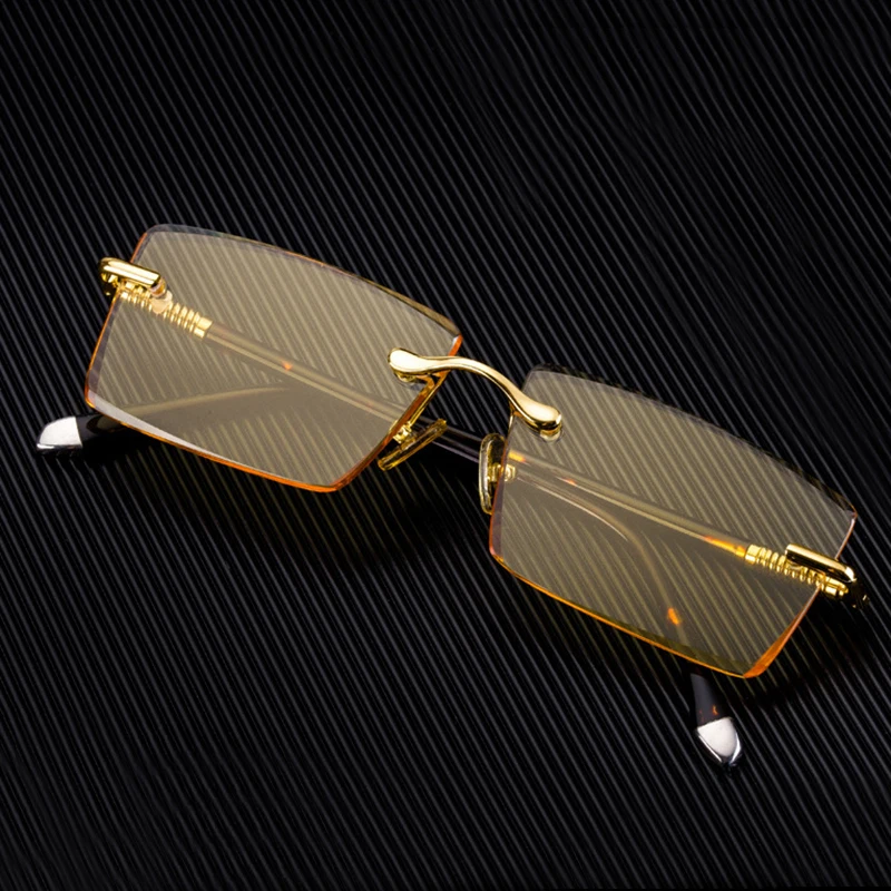 Blue Crystal Stone Sunglasses Man Luxury Rimless Glass Sun Glasses Woman Natural Mineral Lens Vintage Acetate Moisturizing Eye