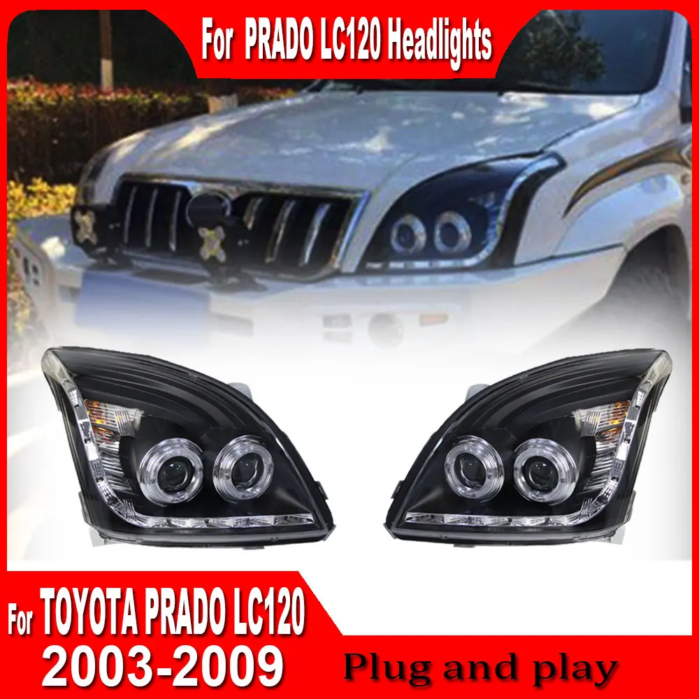 1 pair  Car Lights for Toyota Prado LED Headlight 2003-2009 Prado Lamp Drl Projector Lens Automotive Accessories Plug and play