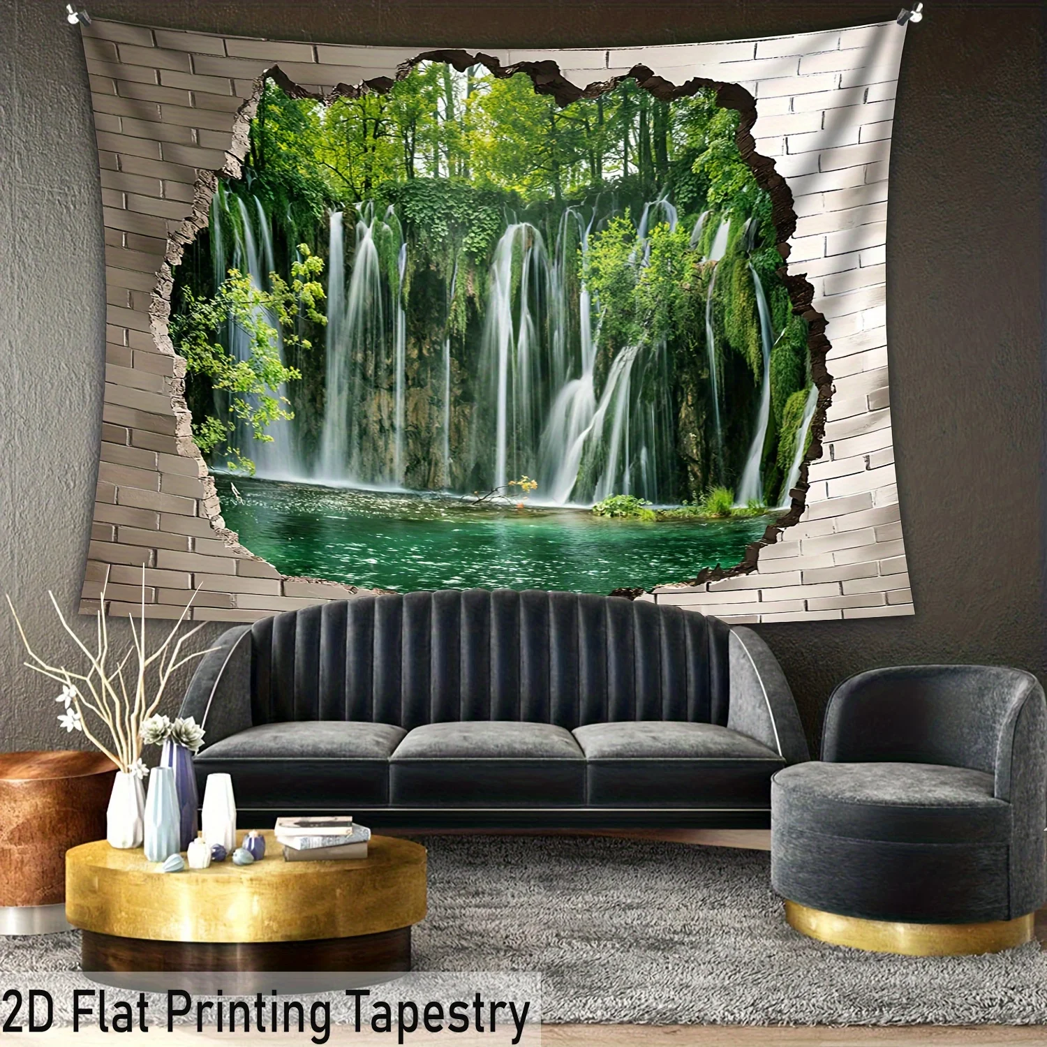 Oversized Forest Waterfall Landscape Tapestry Single Piece Wall Decor for Living Rooms Bedrooms Offices - Photo Art Tapestries