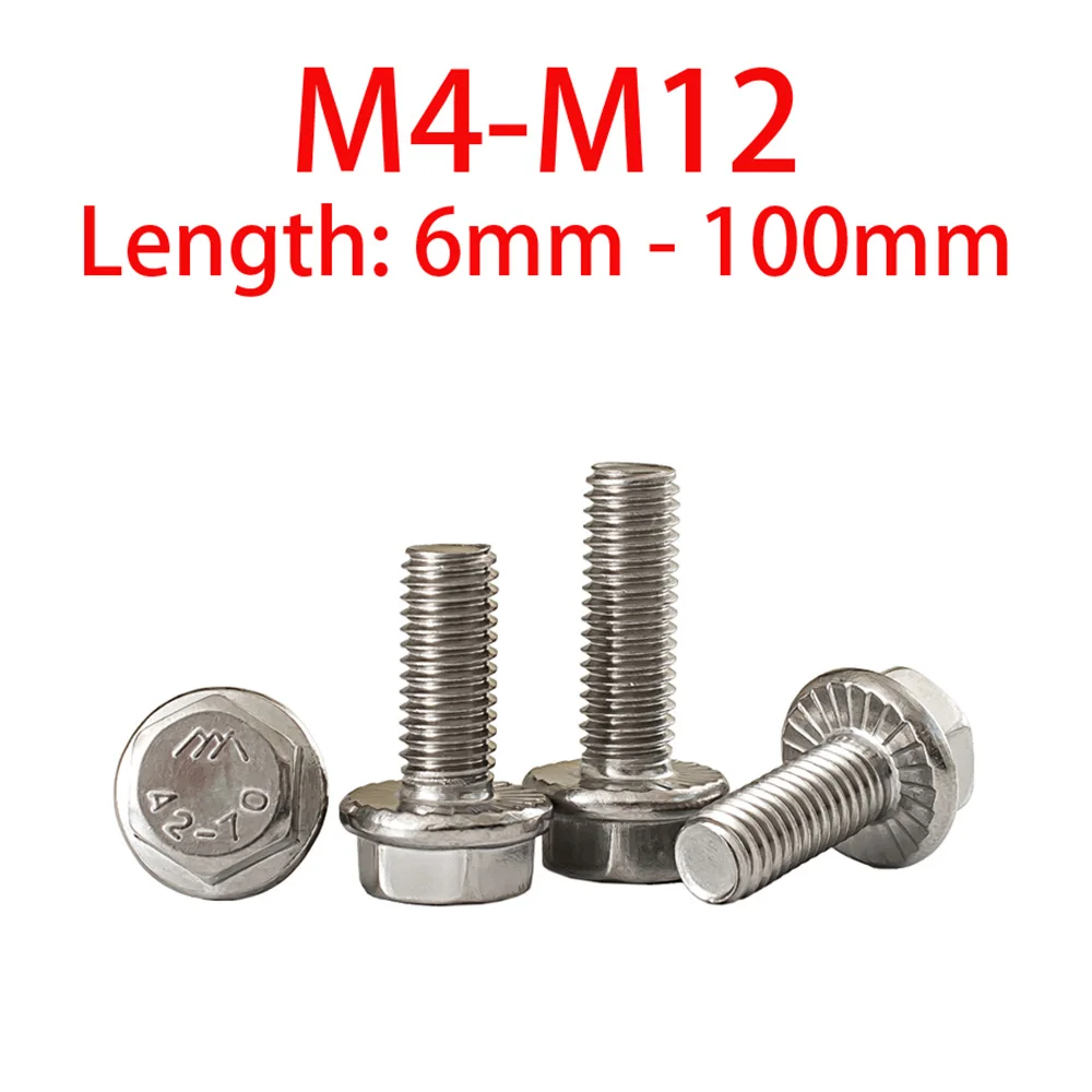 Rustproof A2-304 Stainless Steel Serrated Flange Bolt External Hex Head Cap Screw M4-M12 For Outdoor Construction Installation