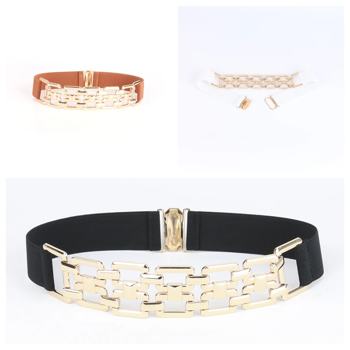 Gold Chain Buckle Decorative Elastic Belts For Women Black Elastic Stitching Buckle For Dress Shirt Waist accessories Fashion