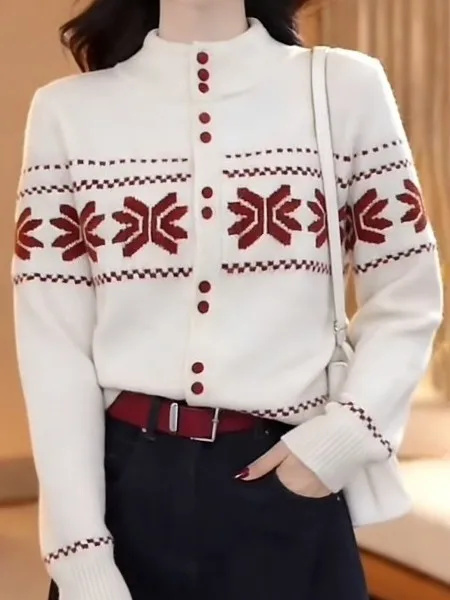 

Retro Knitted Sweater Women's Beautiful Flower Pattern Spring Large Size Cardigan Korean Sle Loose Fit Long Sve