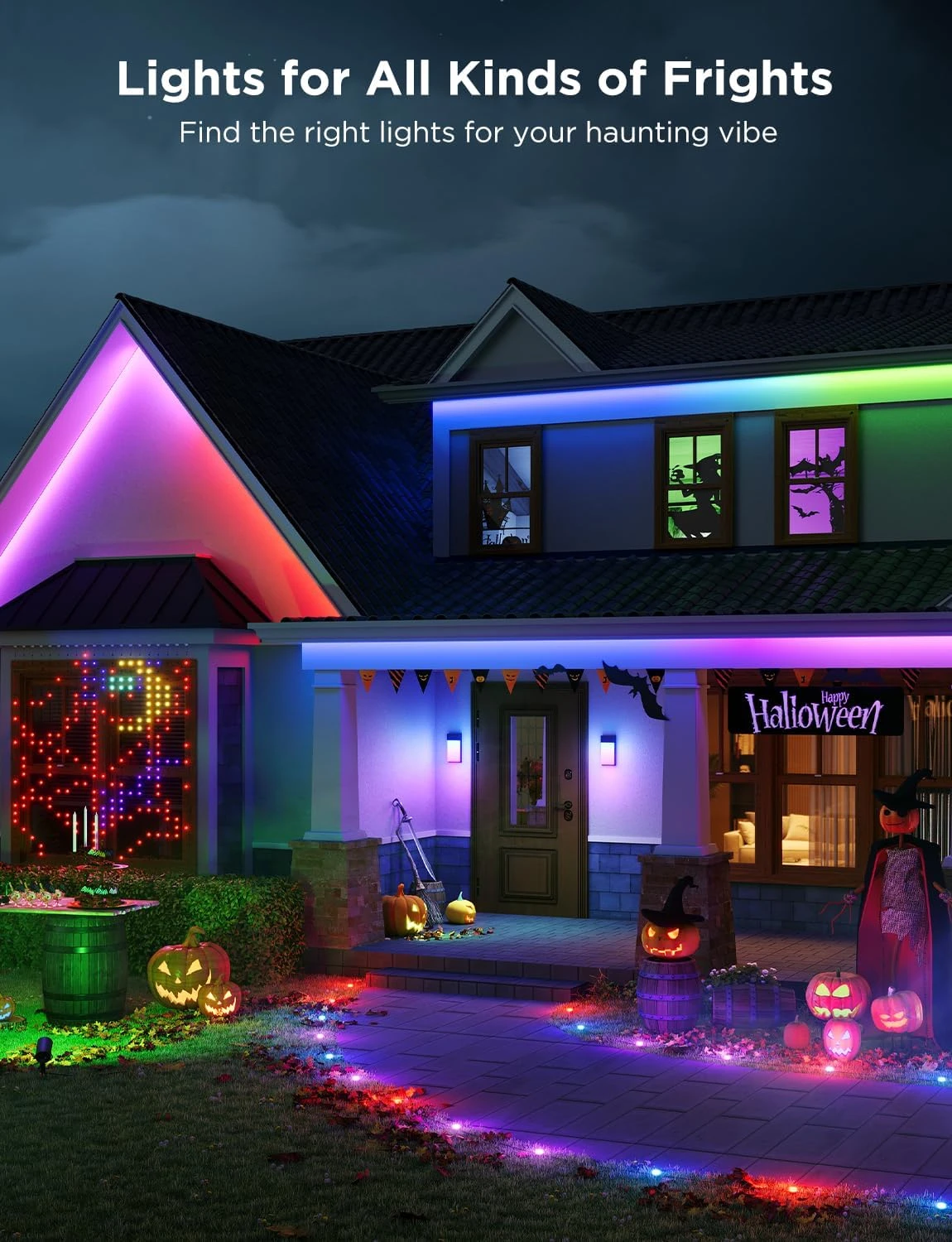 Outdoor Neon Rope Lights, 32.8ft RGBIC IP67 Waterproof Halloween Decorations with 64 Scene Modes