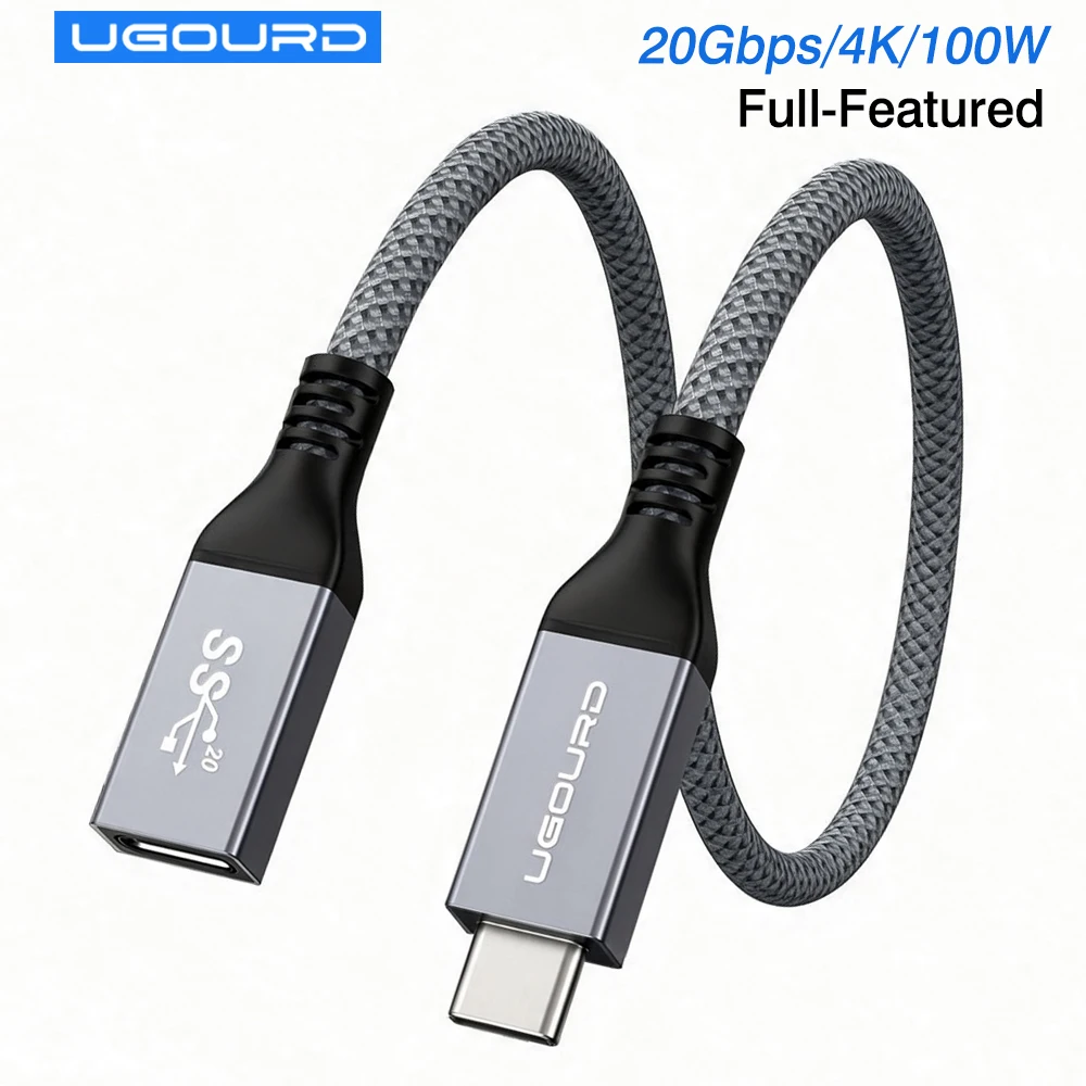 UGOURD USB C Extension Cable USB 3.2 Gen2x2 Type C Male to Female Extender Cord 20Gbps Data Transfer 100W Full-Featured for VR