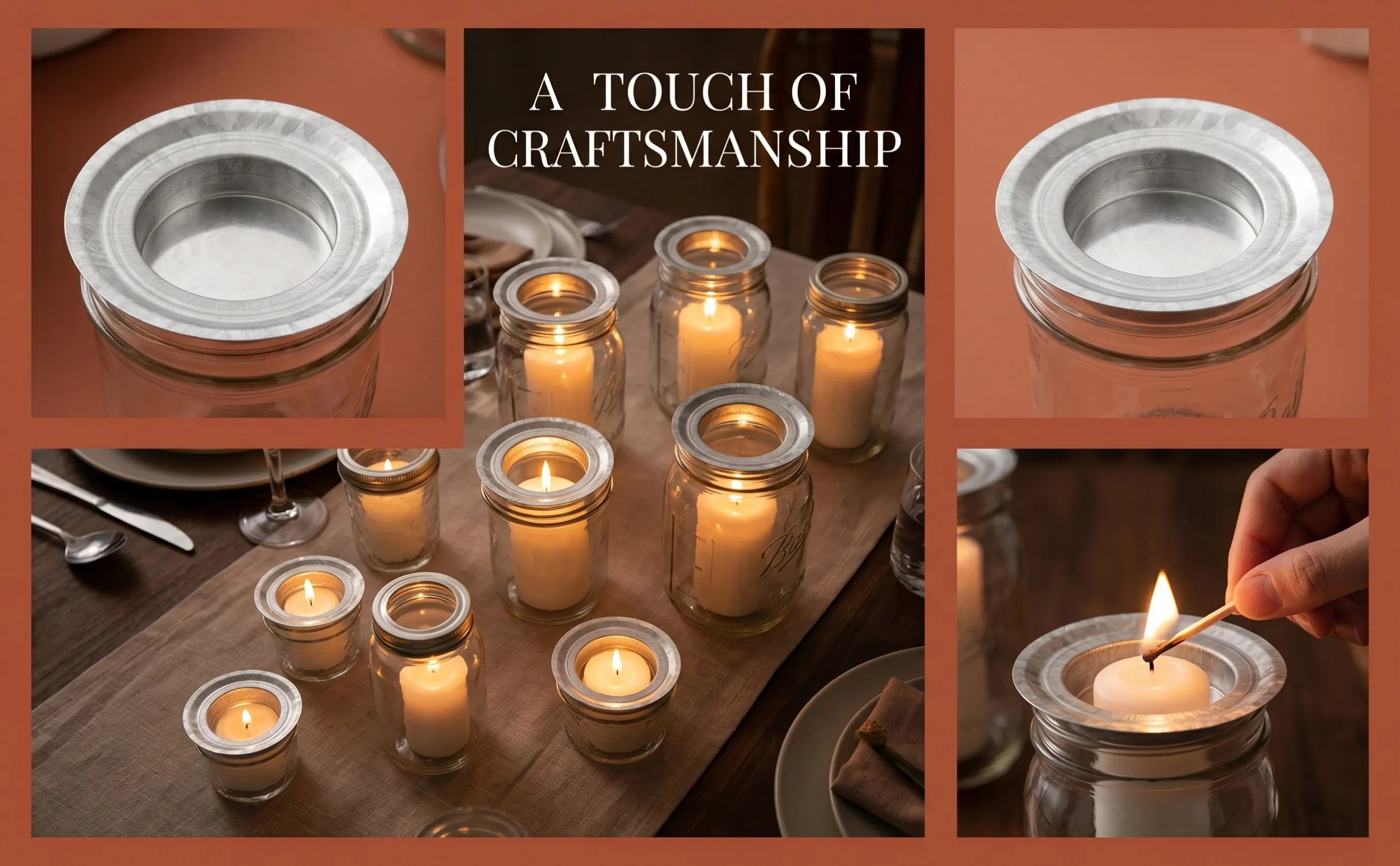 10Pcs Jar Lid Holder Insert Stainless Steel Tea Light Cup Replacement Minimalist Metal Holder for Indoor