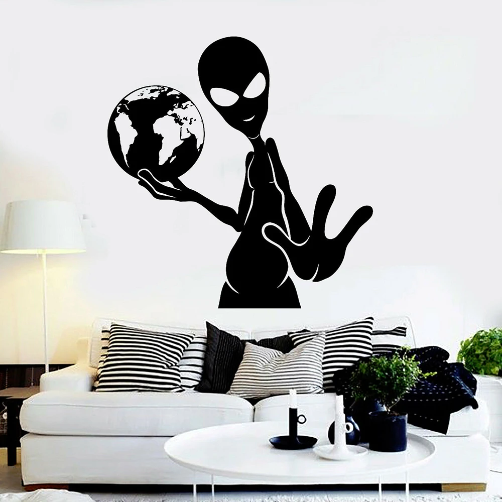 

Vinyl Wall Decal Alien Earth UFO Teen Room Humanoid Wall Stickers for Home Bedroom Decoration Mural Removable Art Decals A457