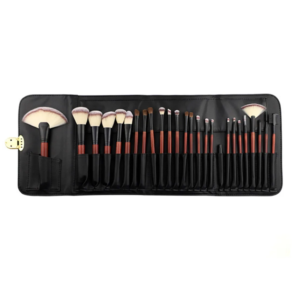 26 Pcs Professional Wooden Makeup Brushes Set with Leather Bag Foundation Eyeshadow Eye Lip Face Make Up Brush for Beauty Tools