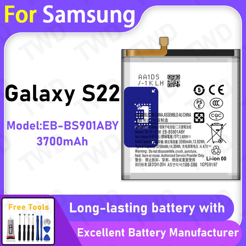 Batería nueva 100% original de 3700mAh EB-BS901ABY para Samsung Galaxy S22, batería de repuesto + herramientas gratis