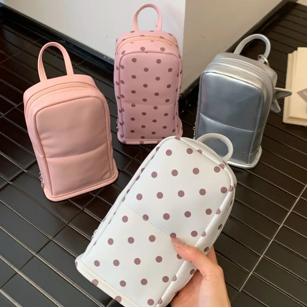 Cute Polka Dot Standing Makeup Pouch PU Waterproof Handbag Large Capacity Partition Cosmetic Storage Bag For Girls Trip