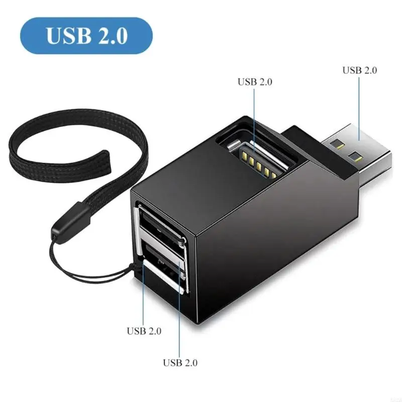 A52B Multifuncional USB2.0 Hubs 3 Expander Splitter para Laptop Car Tablet Air e mais gadgets