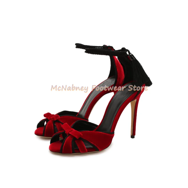 كلاريت المخملية فم السمكة مع أصابع مكشوفة الصنادل الخناجر القوس الديكور الصنادل الصيف المرأة الأحذية الفاخرة اليدوية