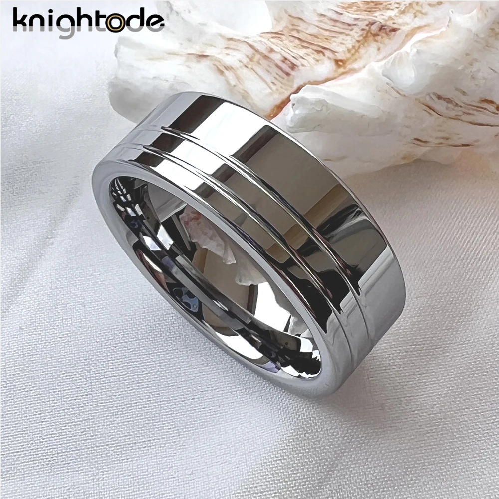 6mm 8mm Width Tungsten Carbide Rings Two Offset Grooves Simple Fashion Men Women Wedding Band Flat Brushed Polished Comfort Fit