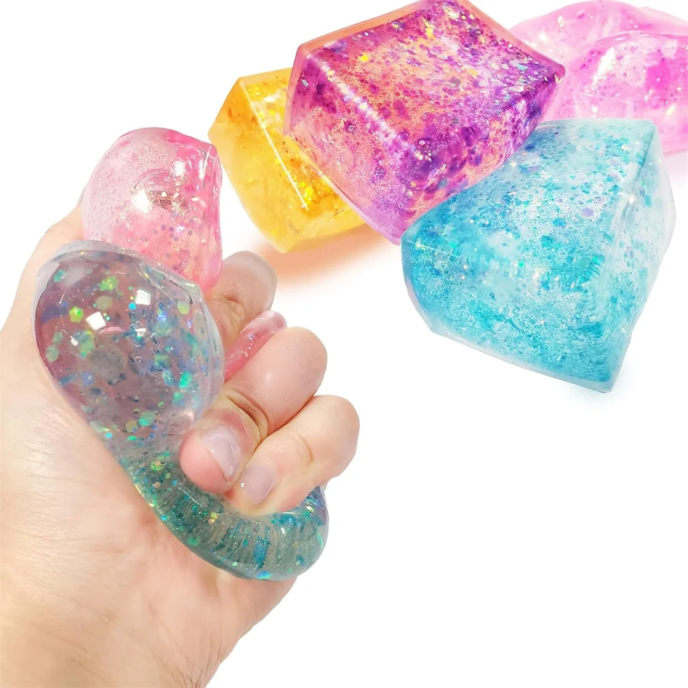 Glitter Ice Cubes Colorful Sensory Fidget Toys for Adults & Kids Fun Squeeze Ball Stress Relief Holiday Birthday Gifts