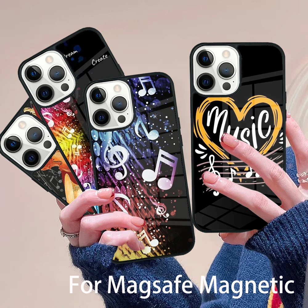 

Musical Music Note Phone Case Magesafe Magnetic Wireless Charge Cover For IPhone 16 11 12 13 14 15 Pro Max Plus Mini