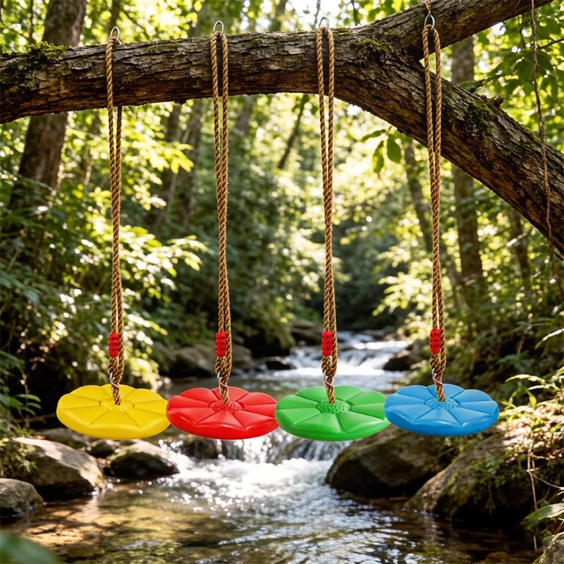 Kids Octagonal Petal Disc Swing Red Blue Thickened Hanging Rocking Swing Indoor Outdoor Sports Play Toy Children Backyard Garden