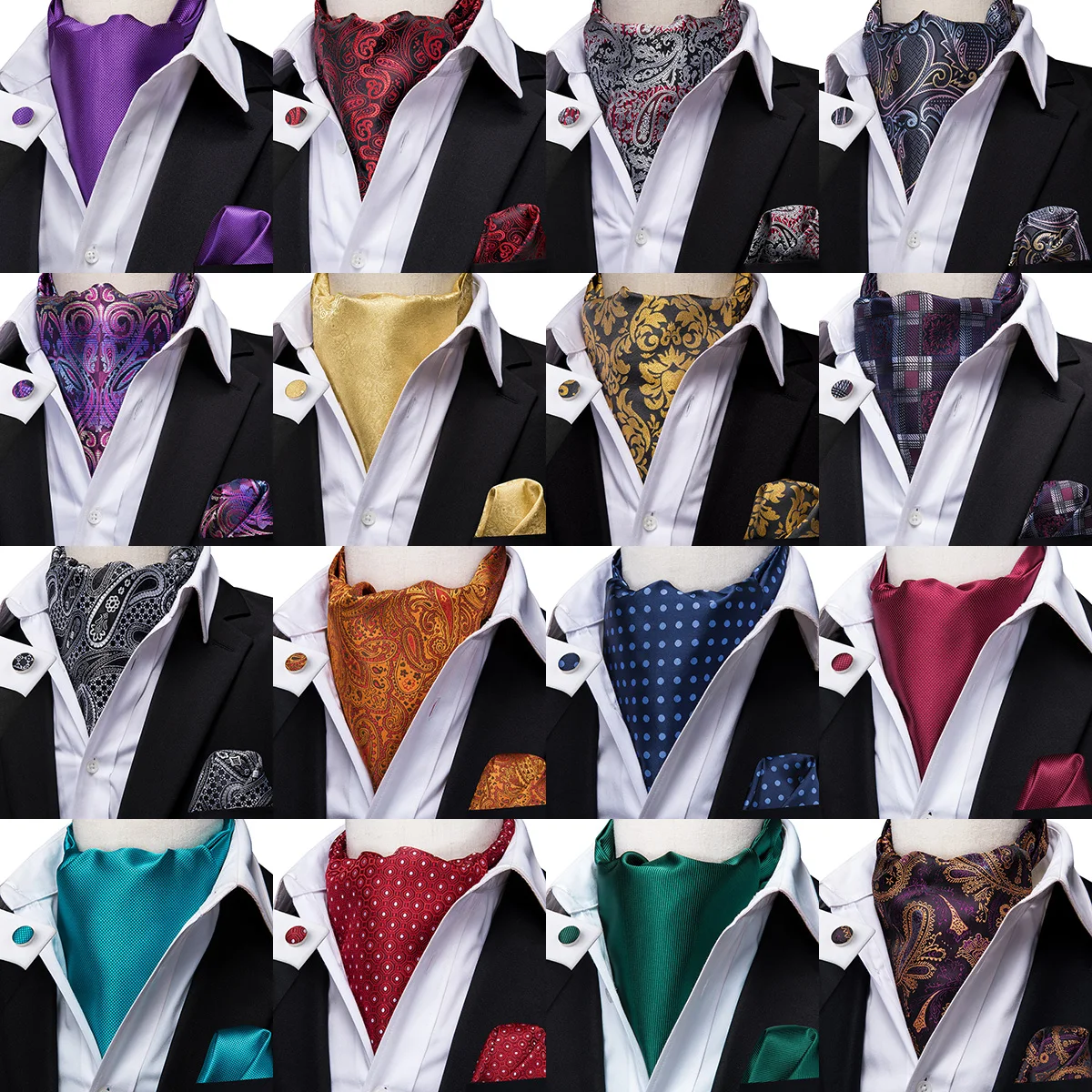 Hi-Tie Men\'s Vintage Paisley Wedding Formal Cravat Ascot Scrunch Self British style Gentleman Polyester Silk Casual Scarf Tie