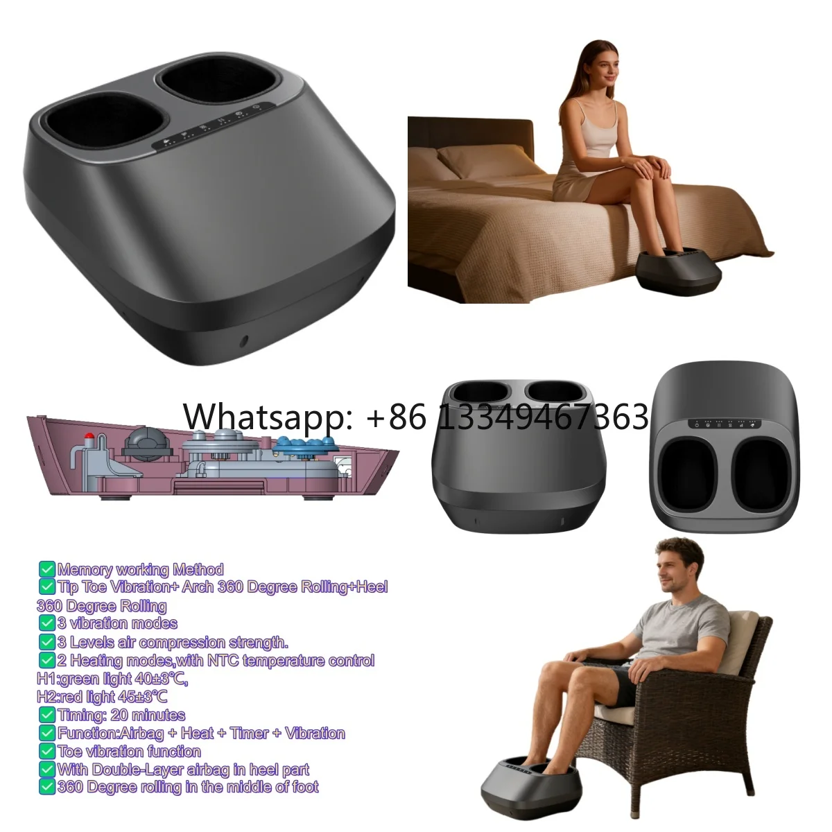 Electric Foot Massager with Air Compression Heating Vibration Timer Memory Functions for Ankle & Foot 1 Year Warranty
