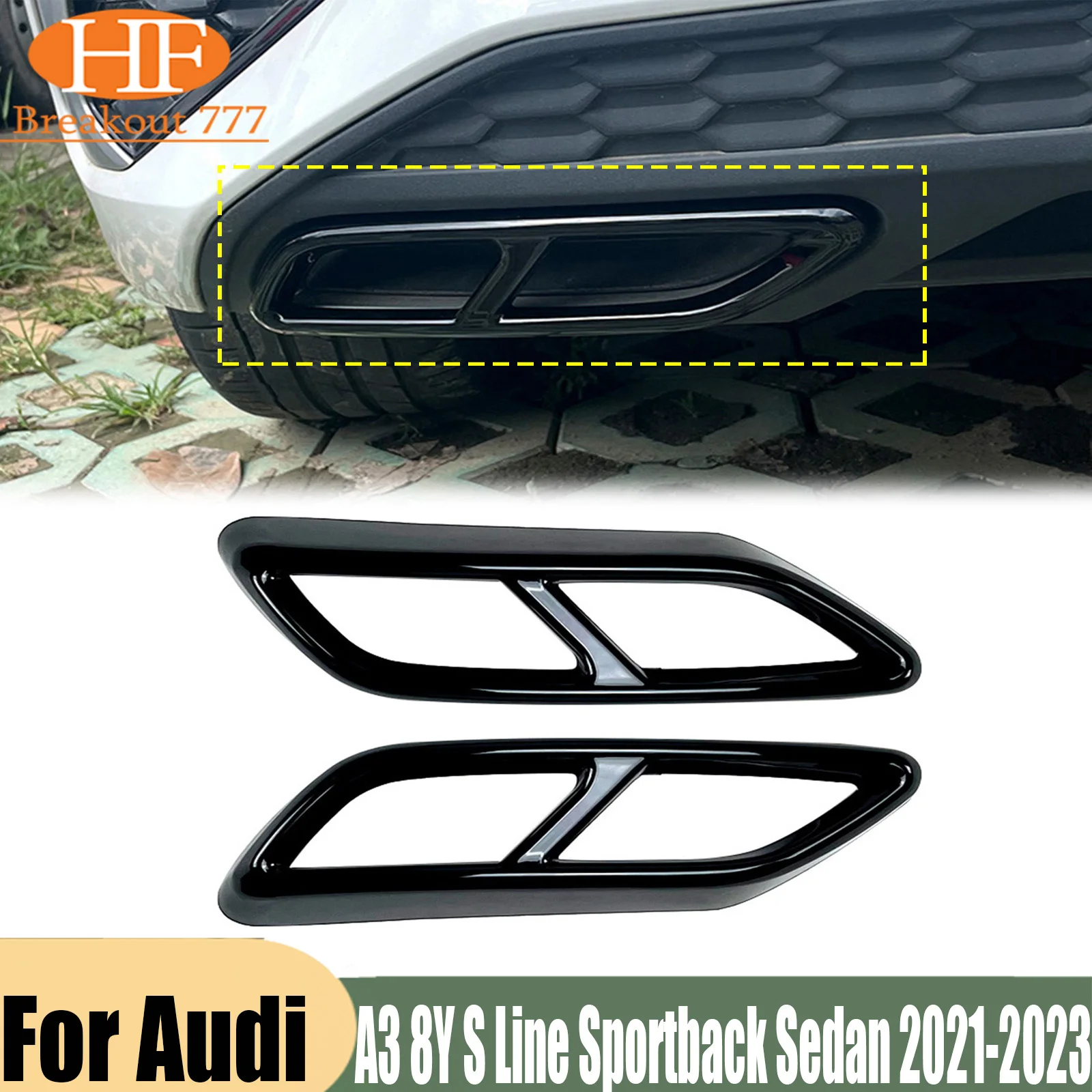Rear Throat Exhaust Pipe Muffler Tips Cover Trim For Audi A3 8Y S Line Sportback Sedan 2021-2023 2022